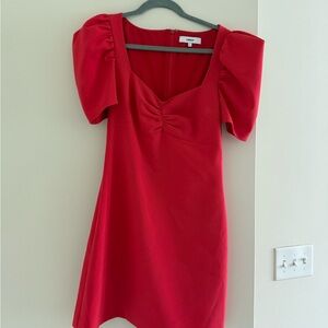 Likely Red Sheath Mini Dress with Puff Sleeves